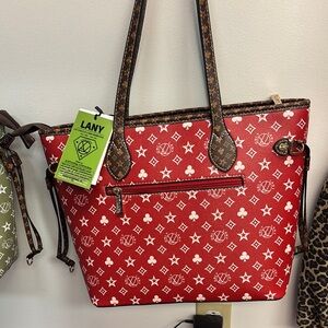 LANY Red and Brown Tote Bag